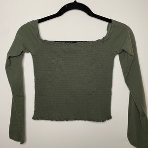 Hollister green long sleeve off the shoulder smocked top